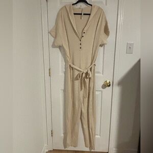 Intimately by Free People knit hooded cream jumpsuit - large